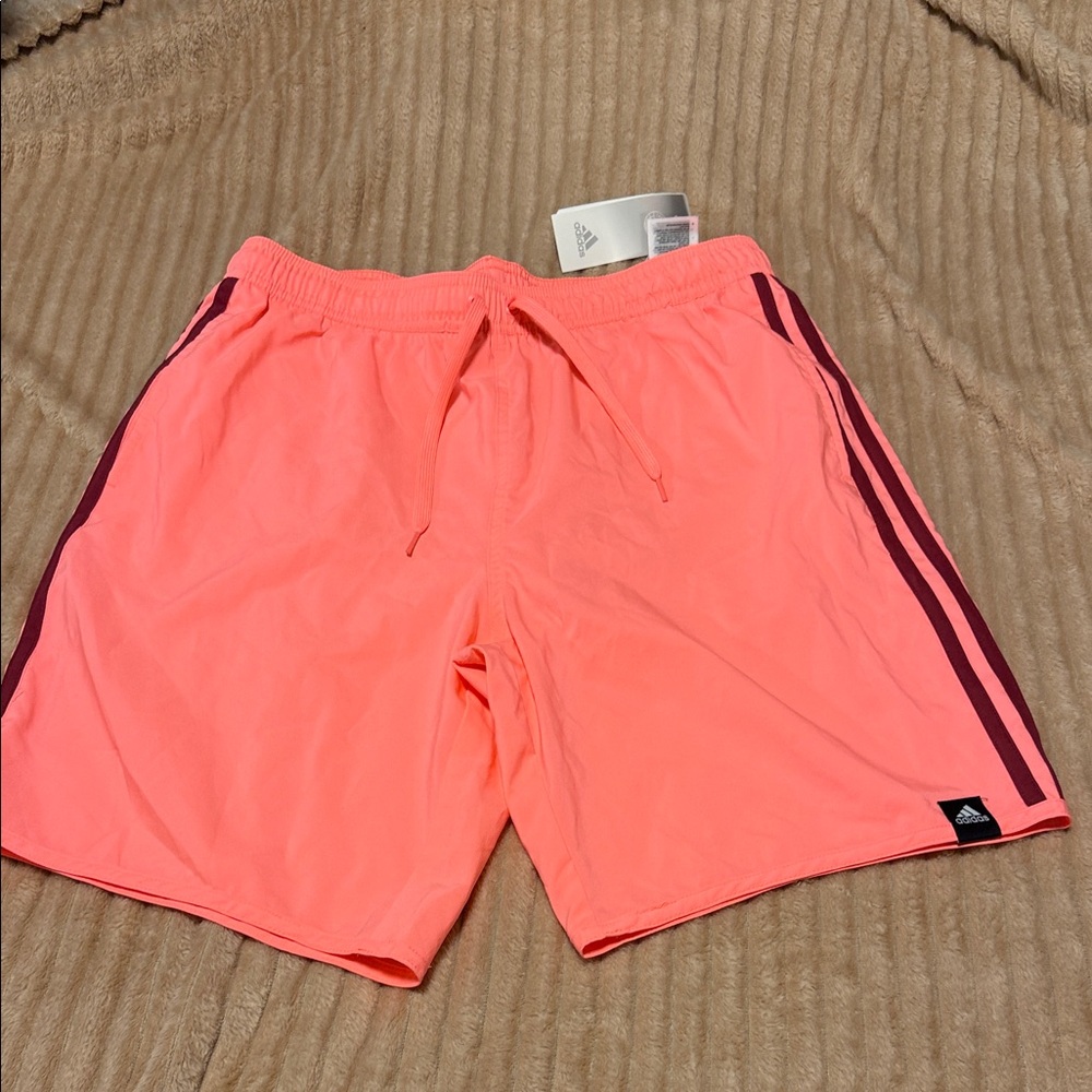 Adidas men swim trunks woth lining Shorts with Burgundy Stripes nwt